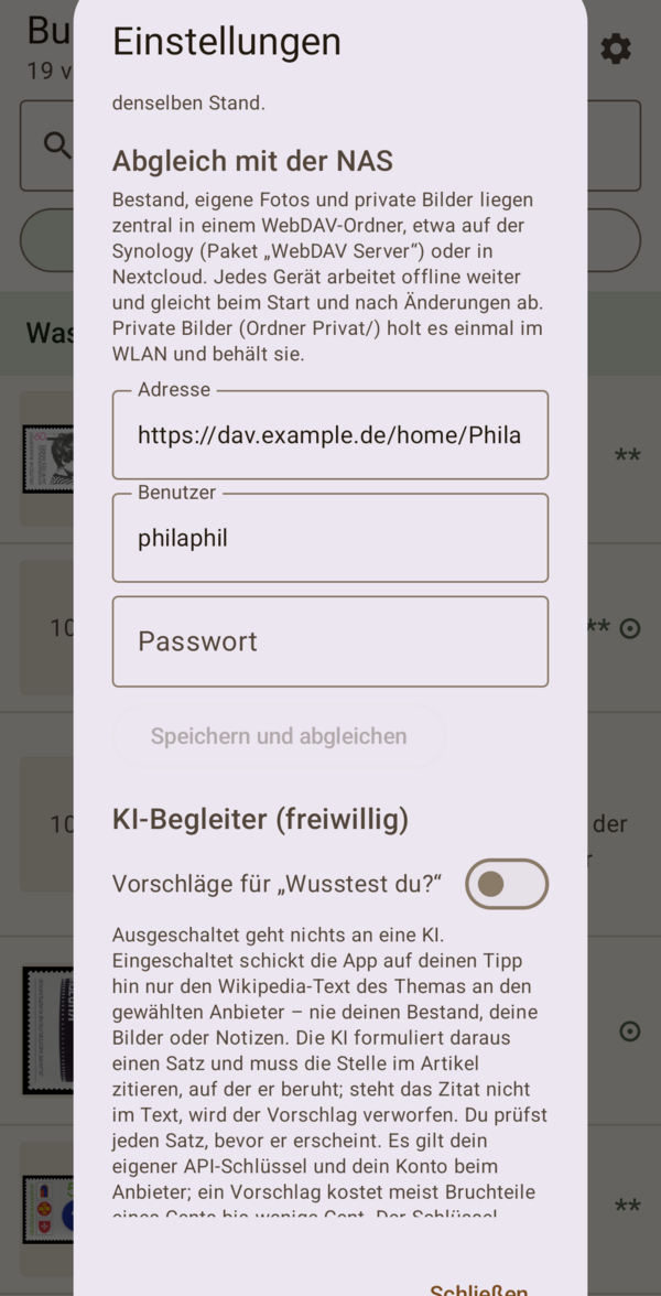 Abgleich in den Einstellungen